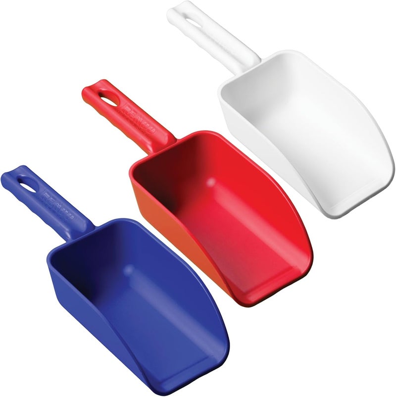 Remco - A Vikan Company 3 pk Color-Coded Plastic Hand Scoop - BPA-Free, Food-Safe Scooper, Commercial-Grade Utensils, Restaurant and Food Service Supplies, 16-Ounce Size, Red/White/Blue - Image 1